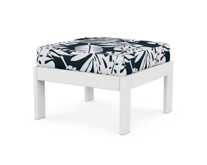 POLYWOOD® Vineyard Modular Ottoman in White / Leaf Marine Indigo