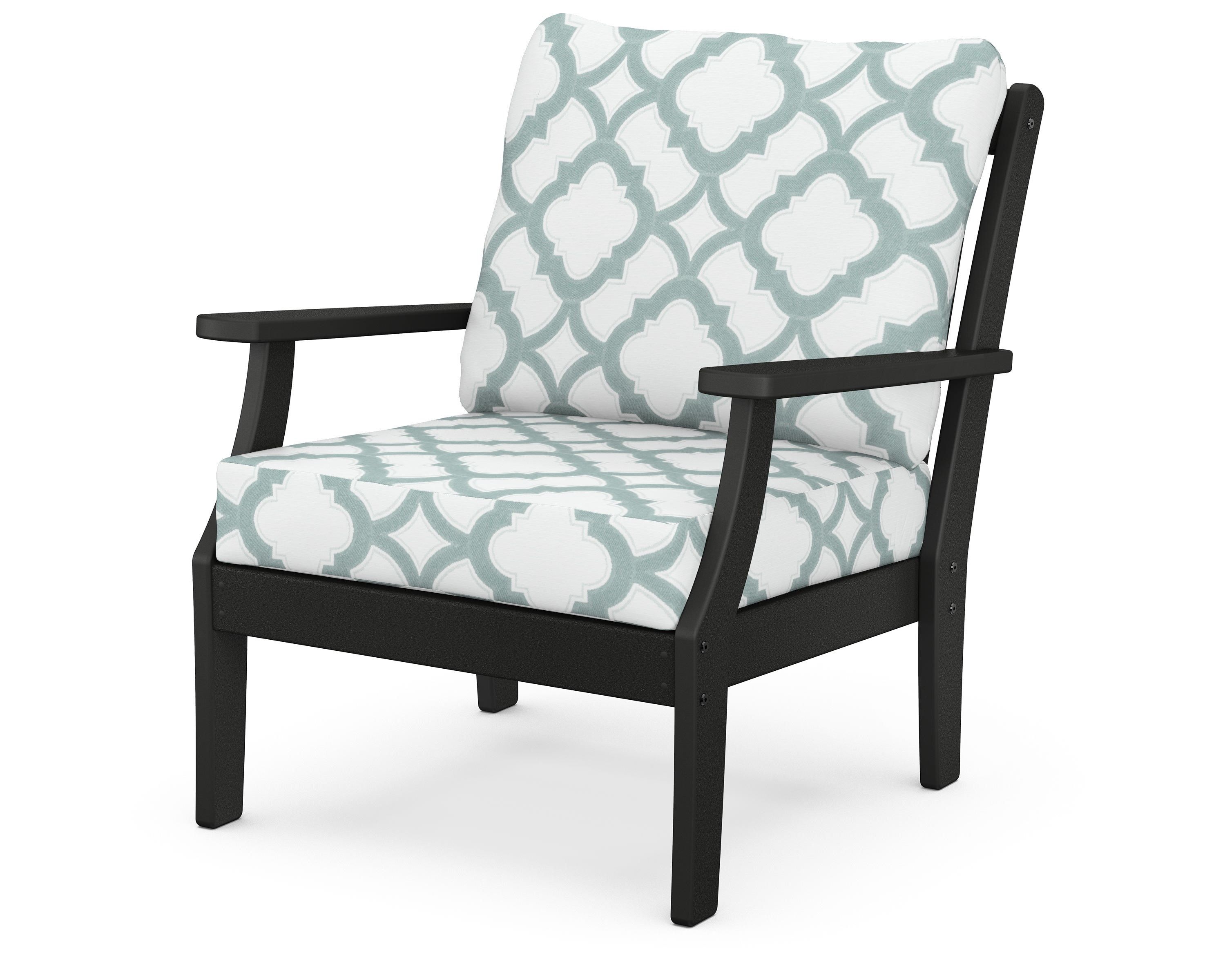 POLYWOOD® Braxton Deep Seating Chair in Black / Trellis Glacier Spa