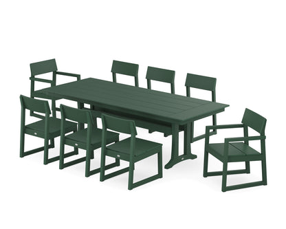 POLYWOOD® EDGE 9-Piece Farmhouse Dining Set with Trestle Legs in Green