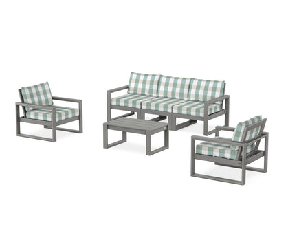 POLYWOOD® EDGE Sectional 4-Piece Deep Seating Set with Sofa in Slate Grey / Buffalo Plaid Glacier Spa