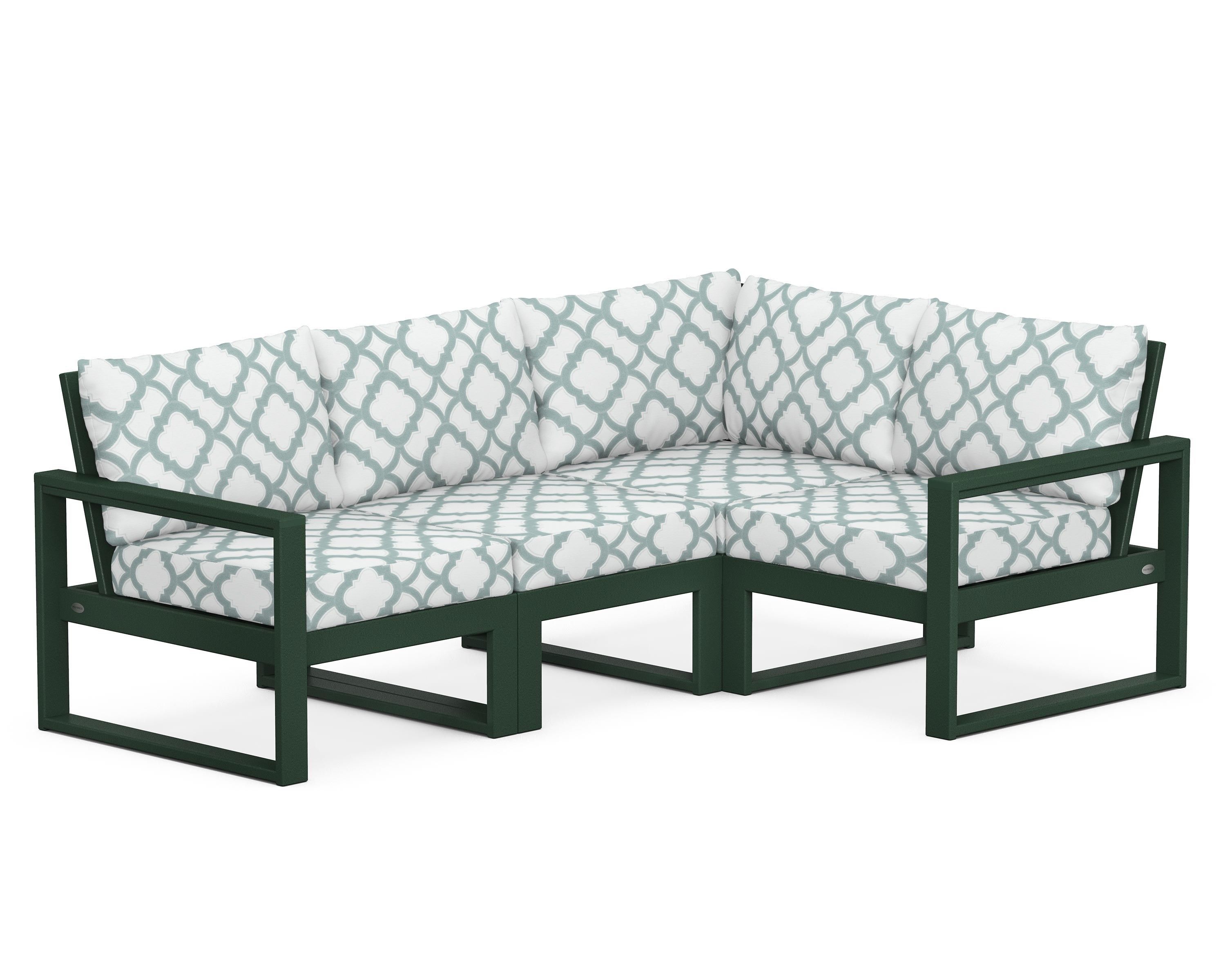 POLYWOOD® EDGE 4-Piece Modular Deep Seating Set in Green / Trellis Glacier Spa