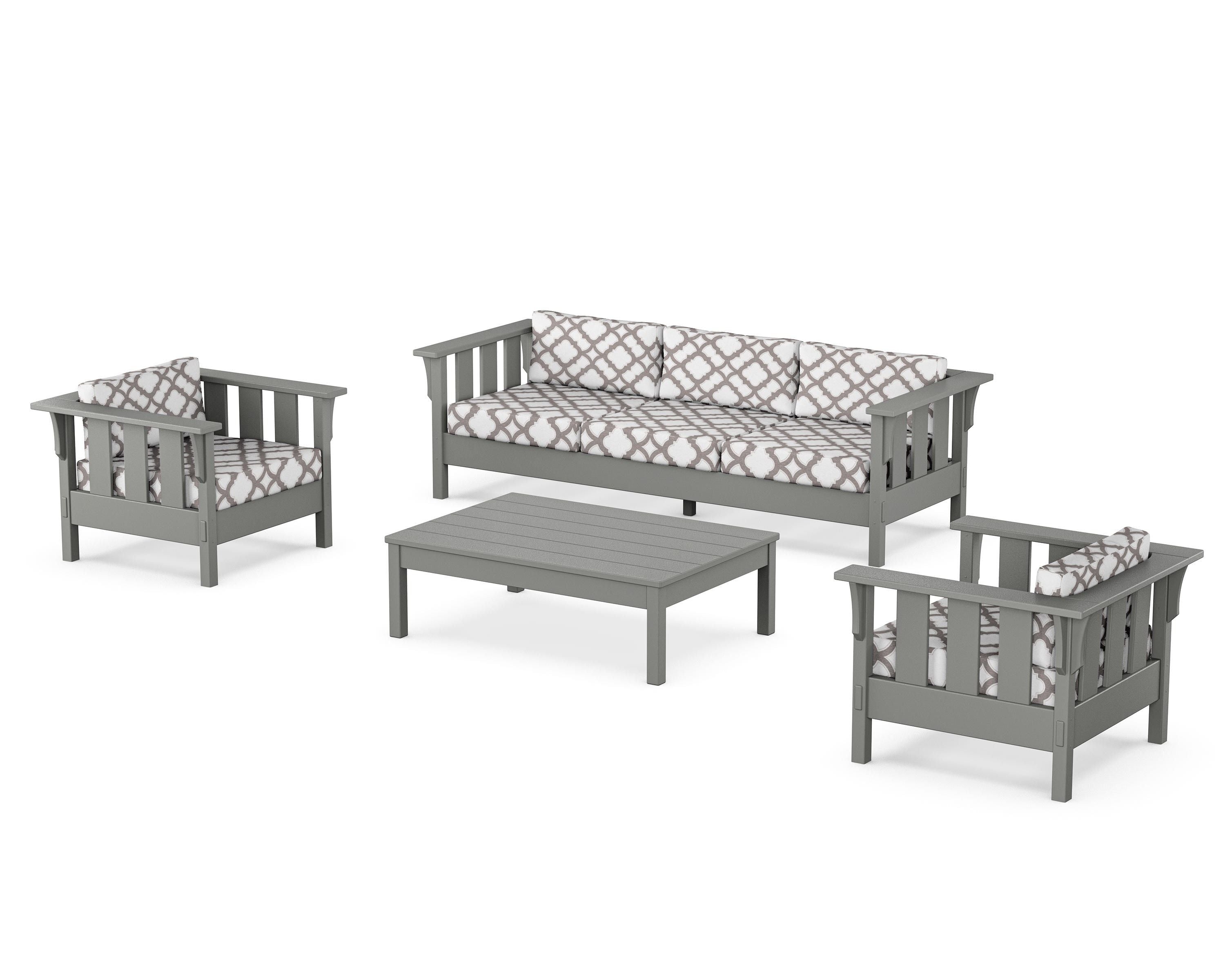 Martha Stewart by POLYWOOD® Acadia 4-Piece Deep Seating Set with Sofa in Slate Grey / Trellis Grey Mist