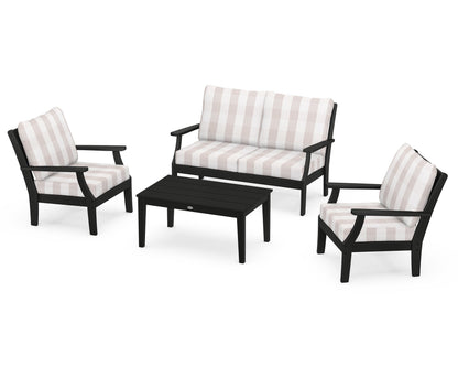 POLYWOOD® Braxton 4-Piece Deep Seating Chair Set in Black / Buffalo Plaid Dune Burlap