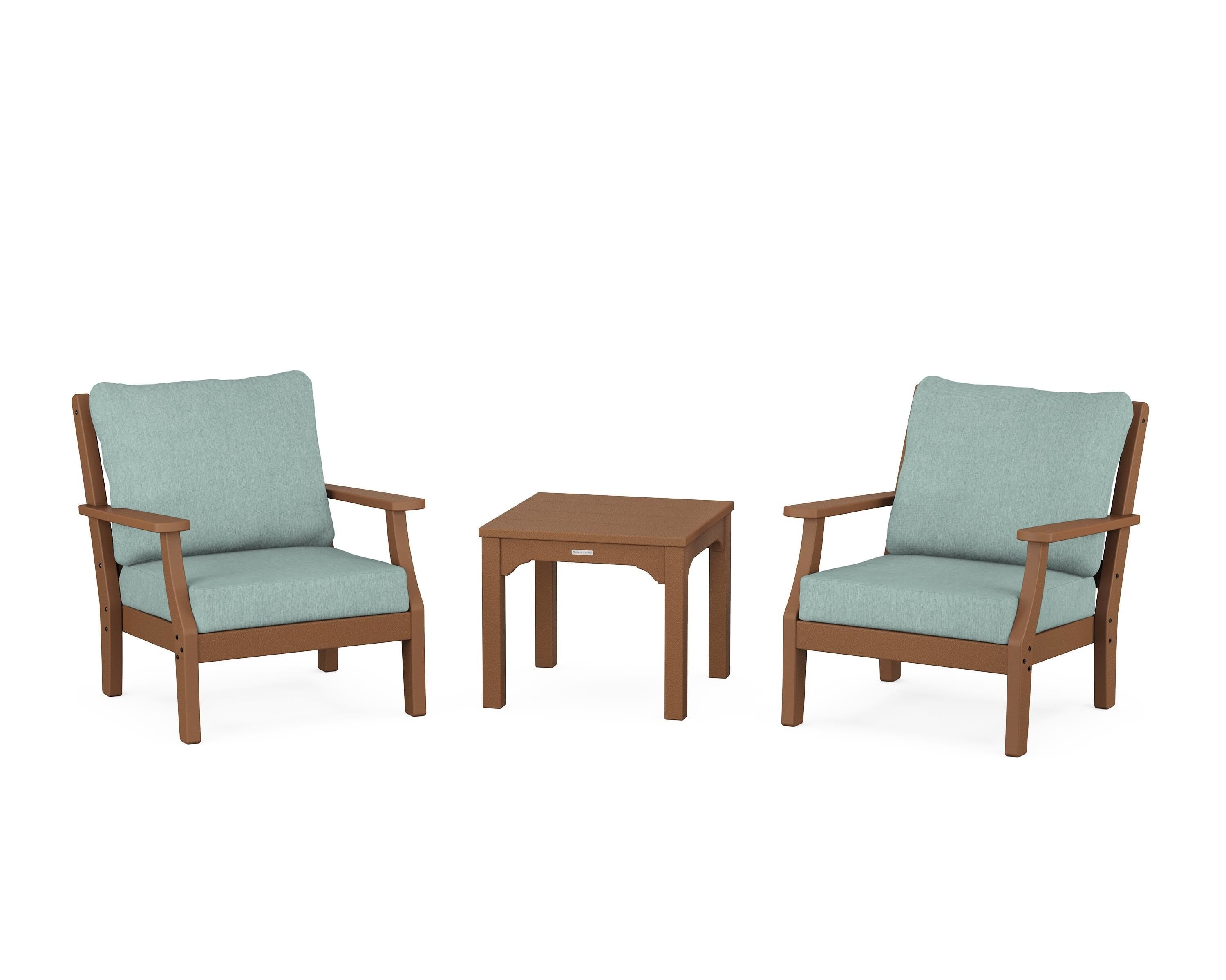 Martha Stewart by POLYWOOD® Chinoiserie 3-Piece Deep Seating Set in Teak / Glacier Spa