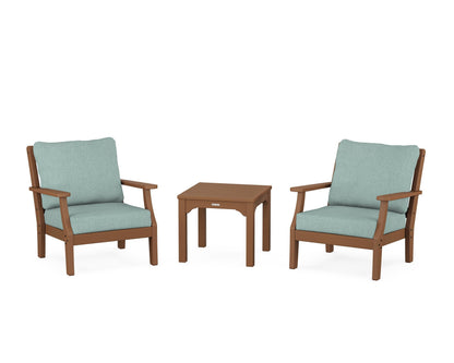 Martha Stewart by POLYWOOD® Chinoiserie 3-Piece Deep Seating Set in Teak / Glacier Spa