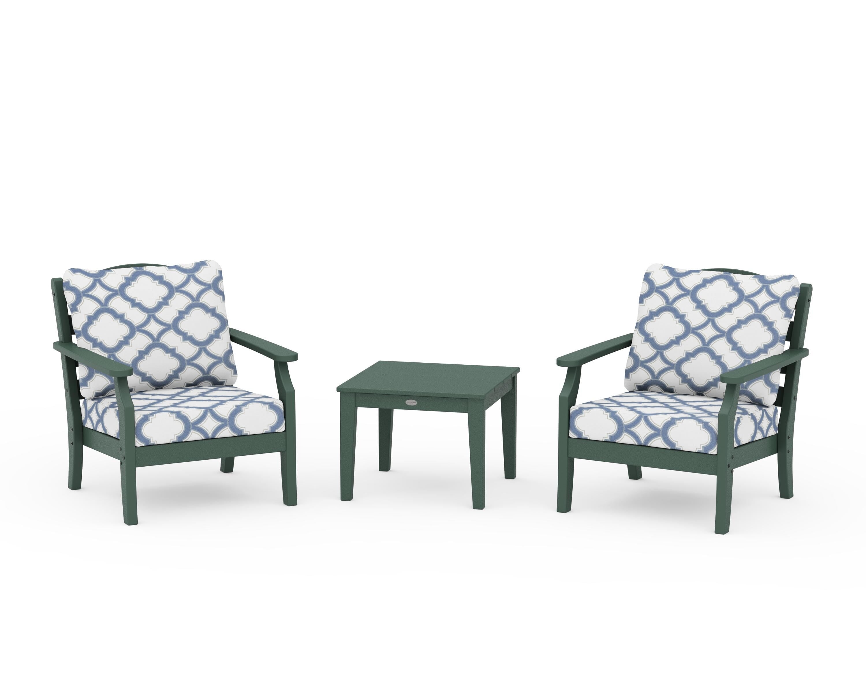 Draper James™ by  POLYWOOD® Savannah 3-Piece Deep Seating Set in Green / Trellis Sky Blue