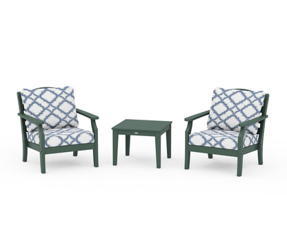 Draper James™ by  POLYWOOD® Savannah 3-Piece Deep Seating Set in Green / Trellis Sky Blue