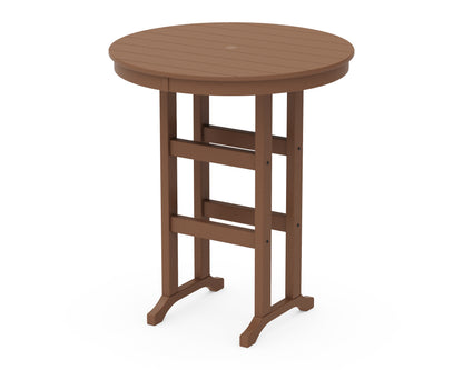 POLYWOOD® 36" Round Farmhouse Bar Table in Teak