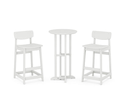 POLYWOOD® Modern Studio Urban Lowback Bar Chair 3-Piece Bistro Set in White