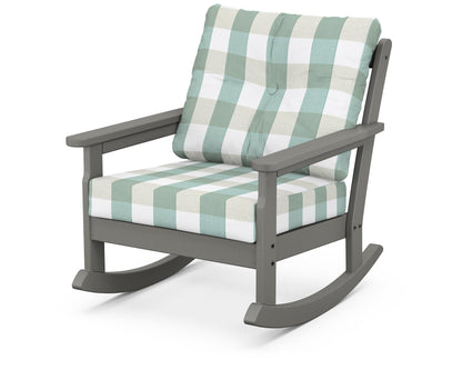 POLYWOOD® Vineyard Deep Seating Rocking Chair in Slate Grey / Buffalo Plaid Glacier Spa