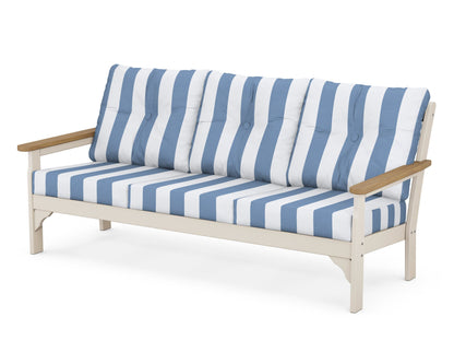 POLYWOOD® Vineyard Deep Seating Sofa in Sand / Natural / Cabana Stripe Sky Blue
