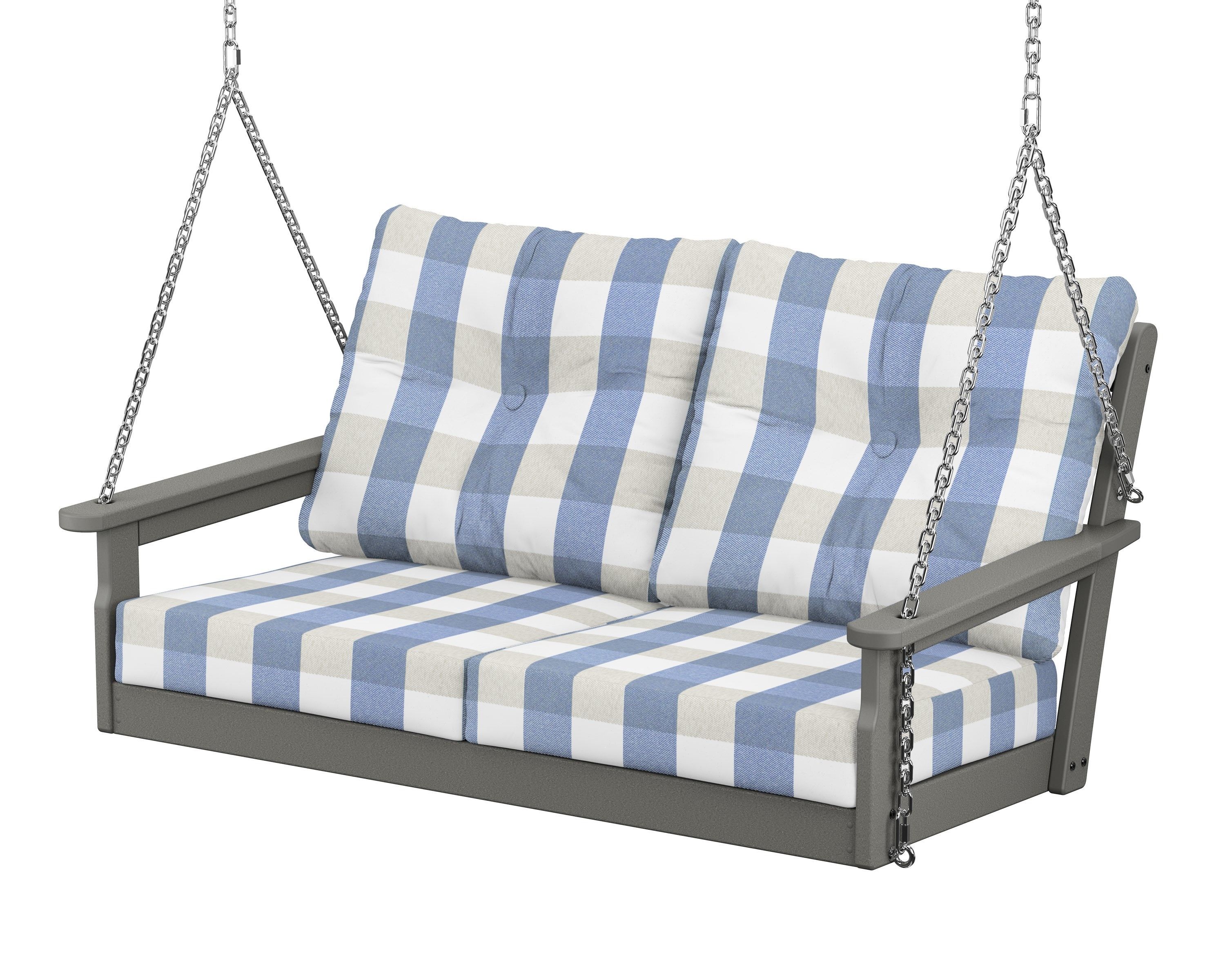 POLYWOOD® Vineyard Deep Seating Swing in Slate Grey / Buffalo Plaid Sky Blue