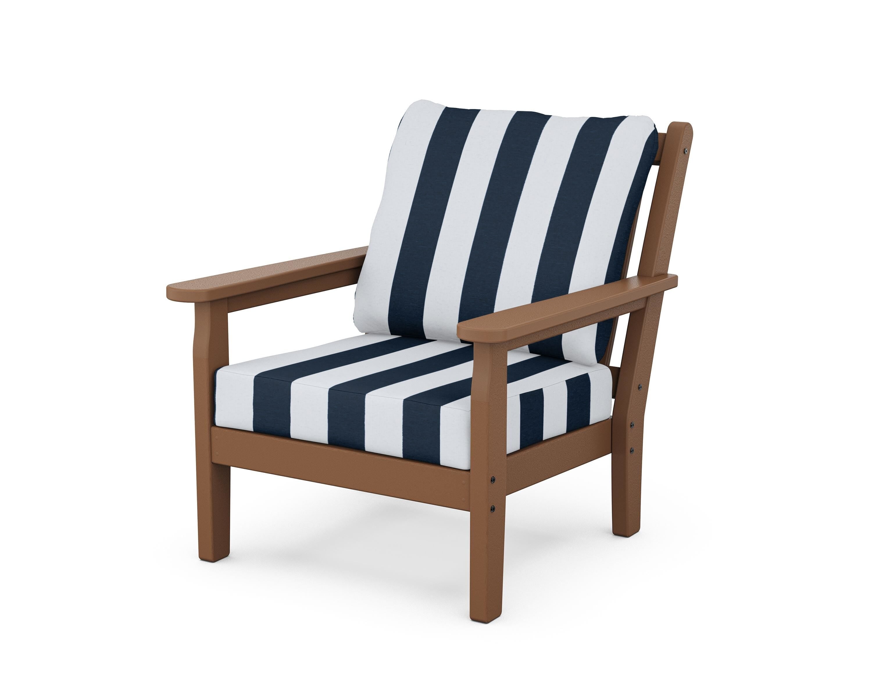 POLYWOOD® Chippendale Deep Seating Chair in Teak / Cabana Stripe Marine Indigo