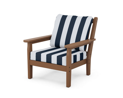 POLYWOOD® Chippendale Deep Seating Chair in Teak / Cabana Stripe Marine Indigo