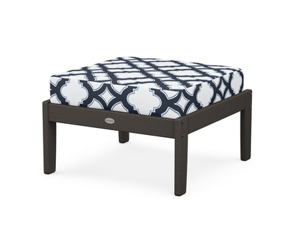 POLYWOOD® Braxton Deep Seating Ottoman in Vintage Coffee / Trellis Marine Indigo