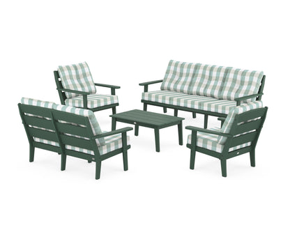 POLYWOOD® Lakeside 5-Piece Lounge Sofa Set in Green / Buffalo Plaid Glacier Spa