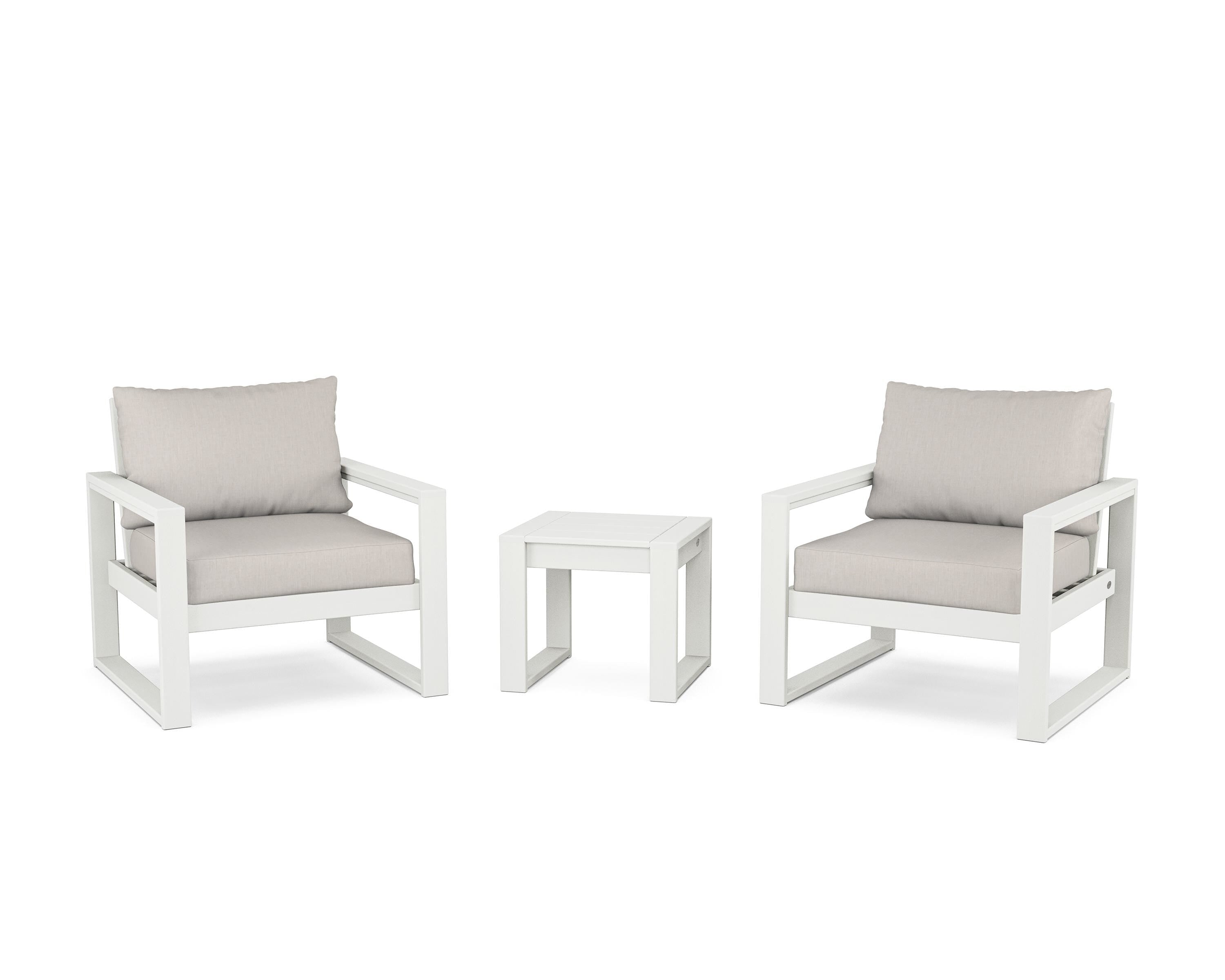POLYWOOD® EDGE Sectional 3-Piece Deep Seating Set in Vintage White / Cast Ash
