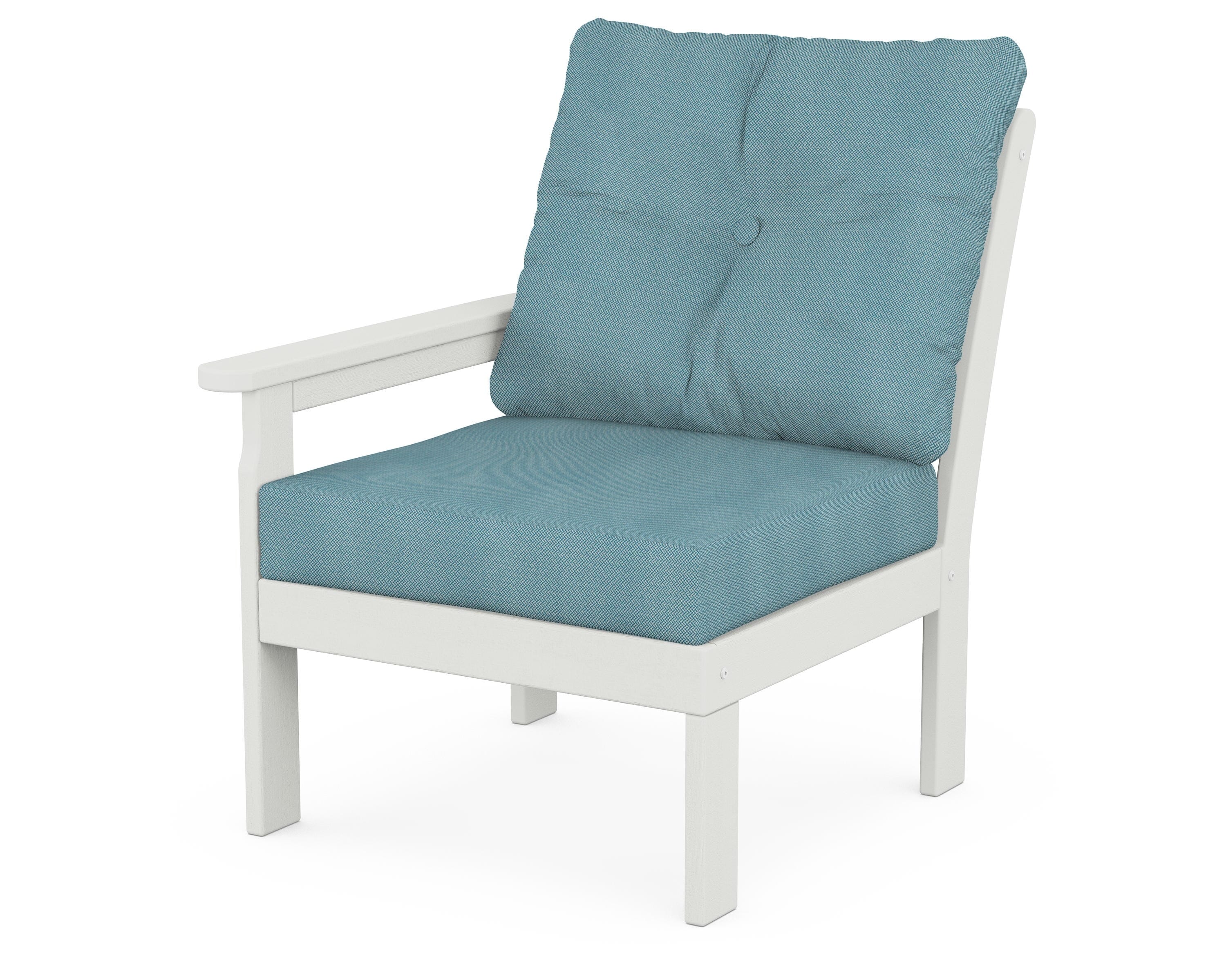 POLYWOOD® Vineyard Modular Left Arm Chair in Vintage White / Lattice Sky Blue