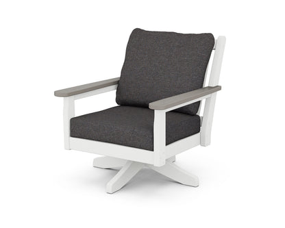 POLYWOOD® Chippendale Deep Seating Swivel Chair in White / Driftwood / Ash Charcoal