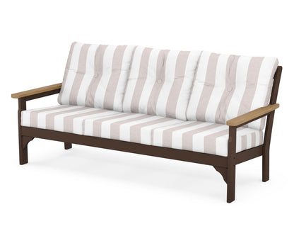 POLYWOOD® Vineyard Deep Seating Sofa in Mahogany / Natural / Cabana Stripe Dune Burlap