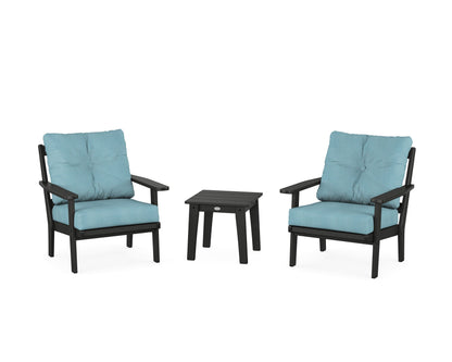 POLYWOOD® Oxford 3-Piece Deep Seating Set in Black / Lattice Sky Blue