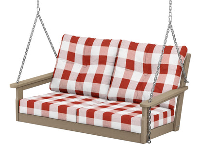 POLYWOOD® Vineyard Deep Seating Swing in Vintage Sahara / Buffalo Plaid Crimson
