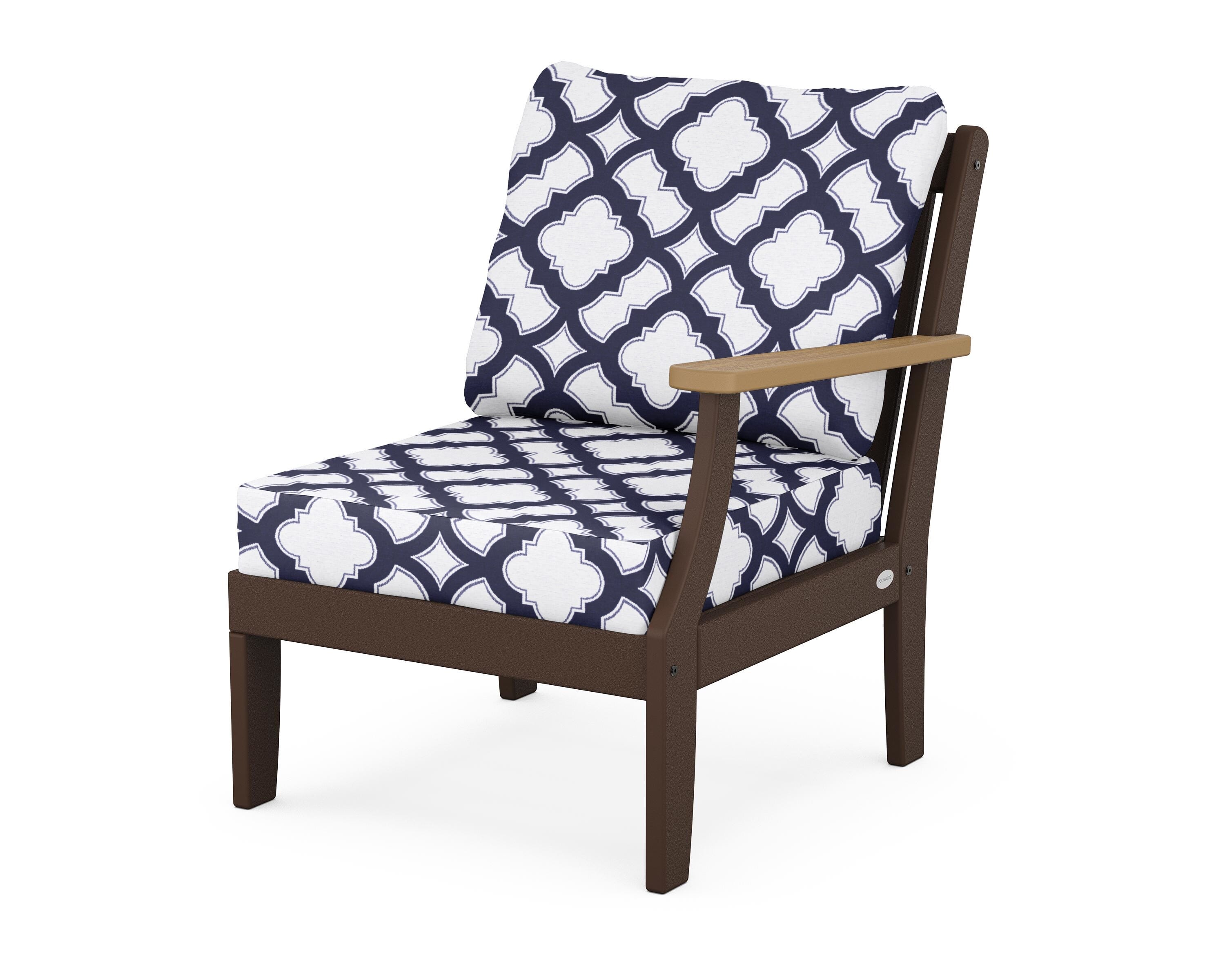 POLYWOOD® Braxton Modular Right Arm Chair in Mahogany / Natural / Trellis Navy