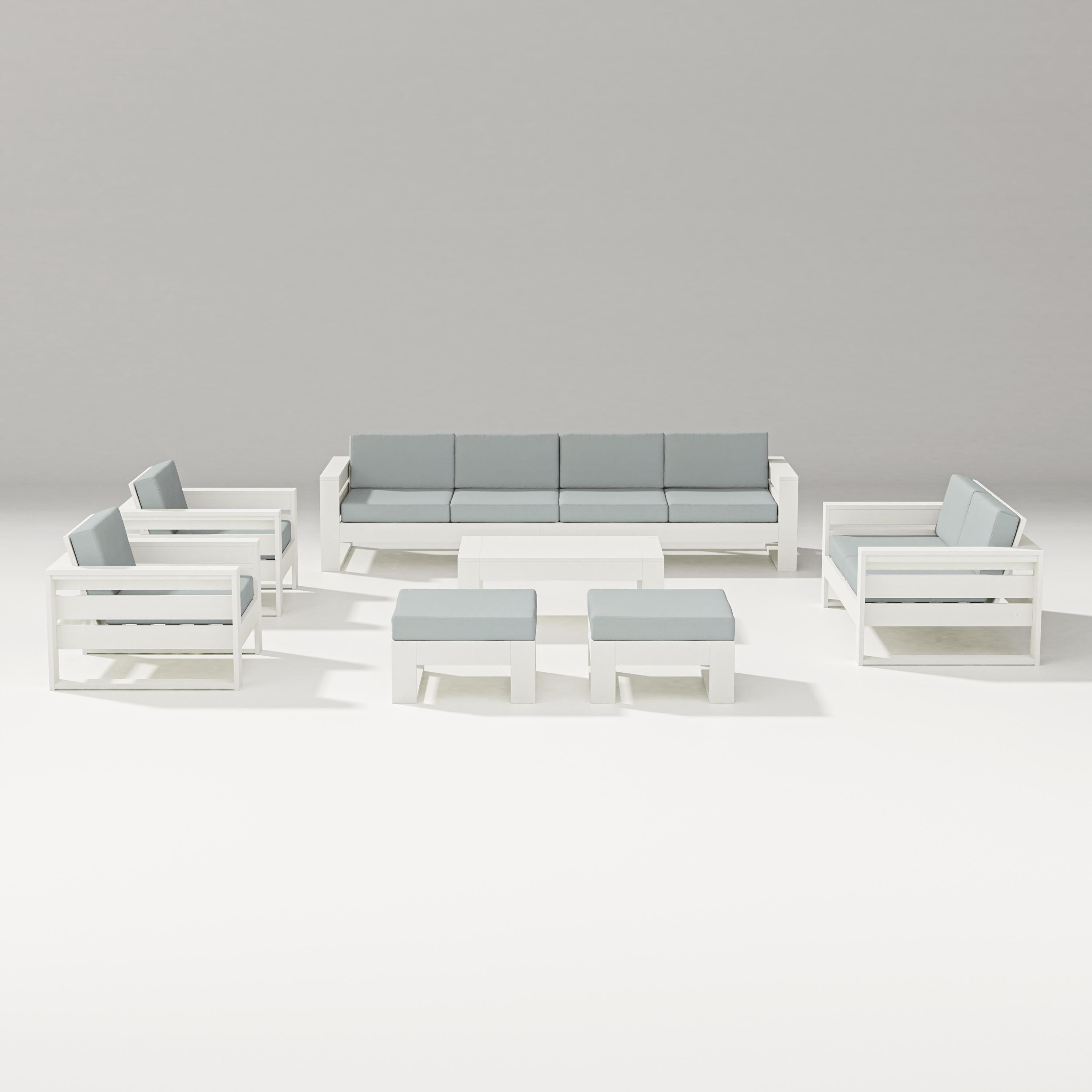 PW Designer Series Latitude 8-Piece Lounge Sofa Set in Vintage White / Spa