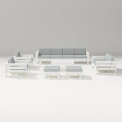 PW Designer Series Latitude 8-Piece Lounge Sofa Set in Vintage White / Spa