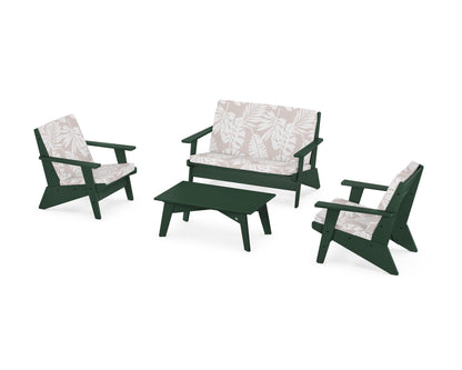 POLYWOOD® Riviera Modern Lounge 4-Piece Set in Green / Leaf Dune Burlap