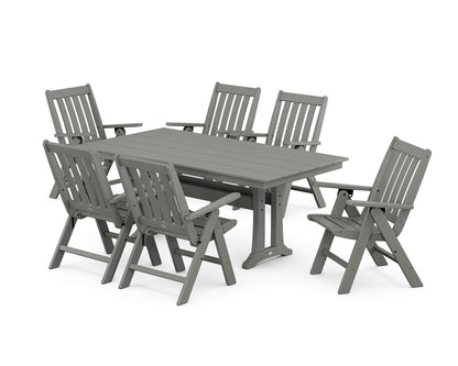 POLYWOOD® Vineyard Folding Chair 7-Piece Farmhouse Dining Set with Trestle Legs in Slate Grey