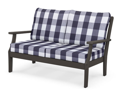 POLYWOOD® Braxton Deep Seating Loveseat in Vintage Coffee / Buffalo Plaid Navy