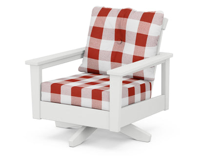 POLYWOOD® Prescott Deep Seating Swivel Chair in White / Buffalo Plaid Crimson