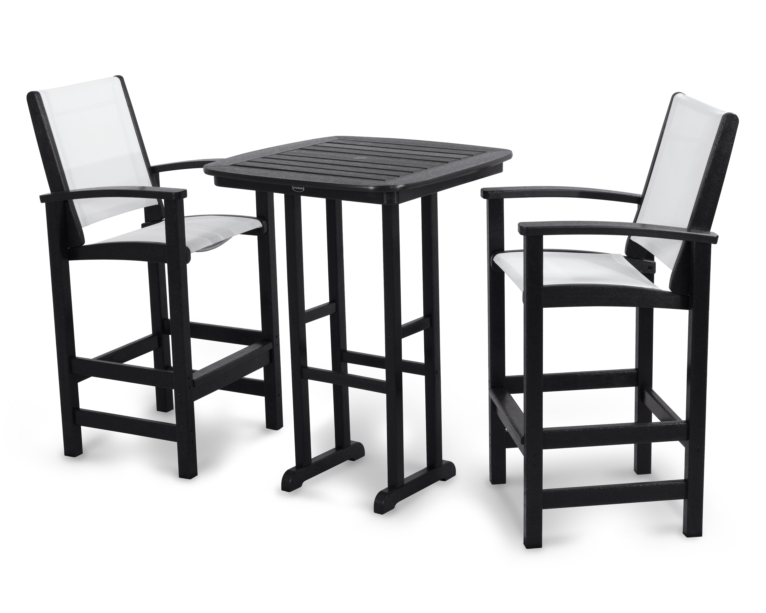 POLYWOOD® Coastal 3-Piece Bar Set in Black / White Sling
