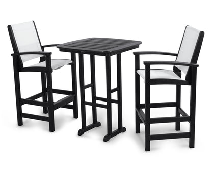 POLYWOOD® Coastal 3-Piece Bar Set in Black / White Sling