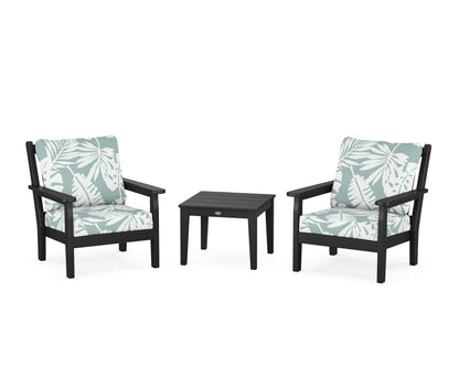 POLYWOOD® Chippendale 3-Piece Deep Seating Set in Black / Leaf Glacier Spa