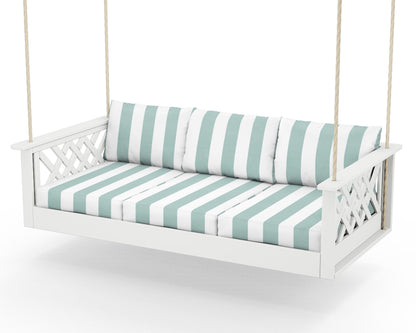 Country Living Wovendale Daybed Swing in White / Cabana Stripe Glacier Spa