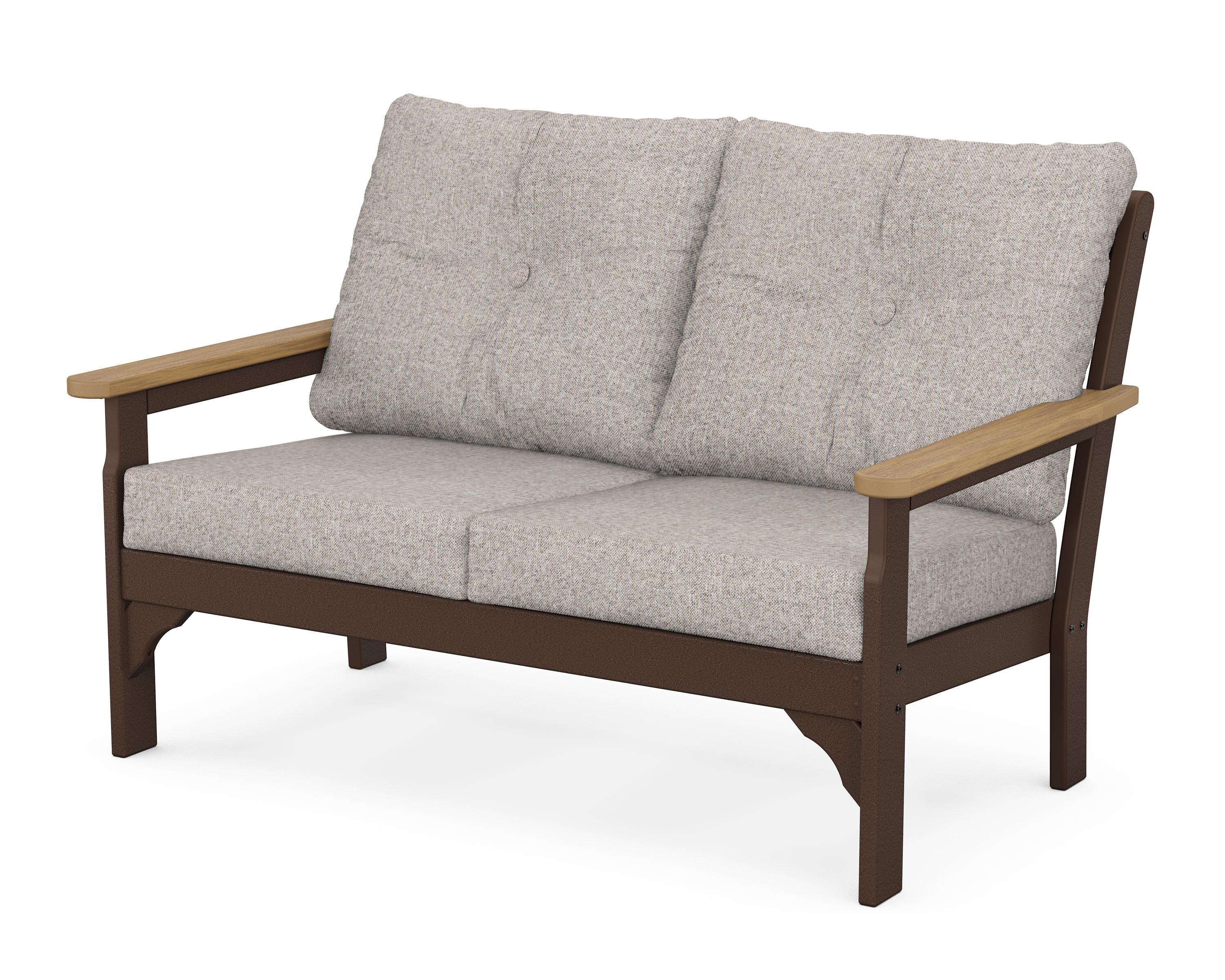 POLYWOOD® Vineyard Deep Seating Loveseat in Mahogany / Natural / Weathered Tweed