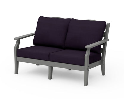 Draper James™ by  POLYWOOD® Savannah Deep Seating Loveseat in Slate Grey / Navy Linen