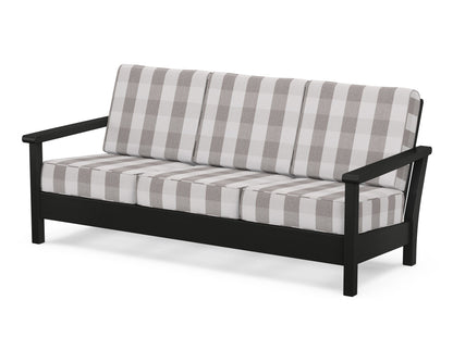 POLYWOOD® Harbour Deep Seating Sofa in Black / Buffalo Plaid Grey Mist