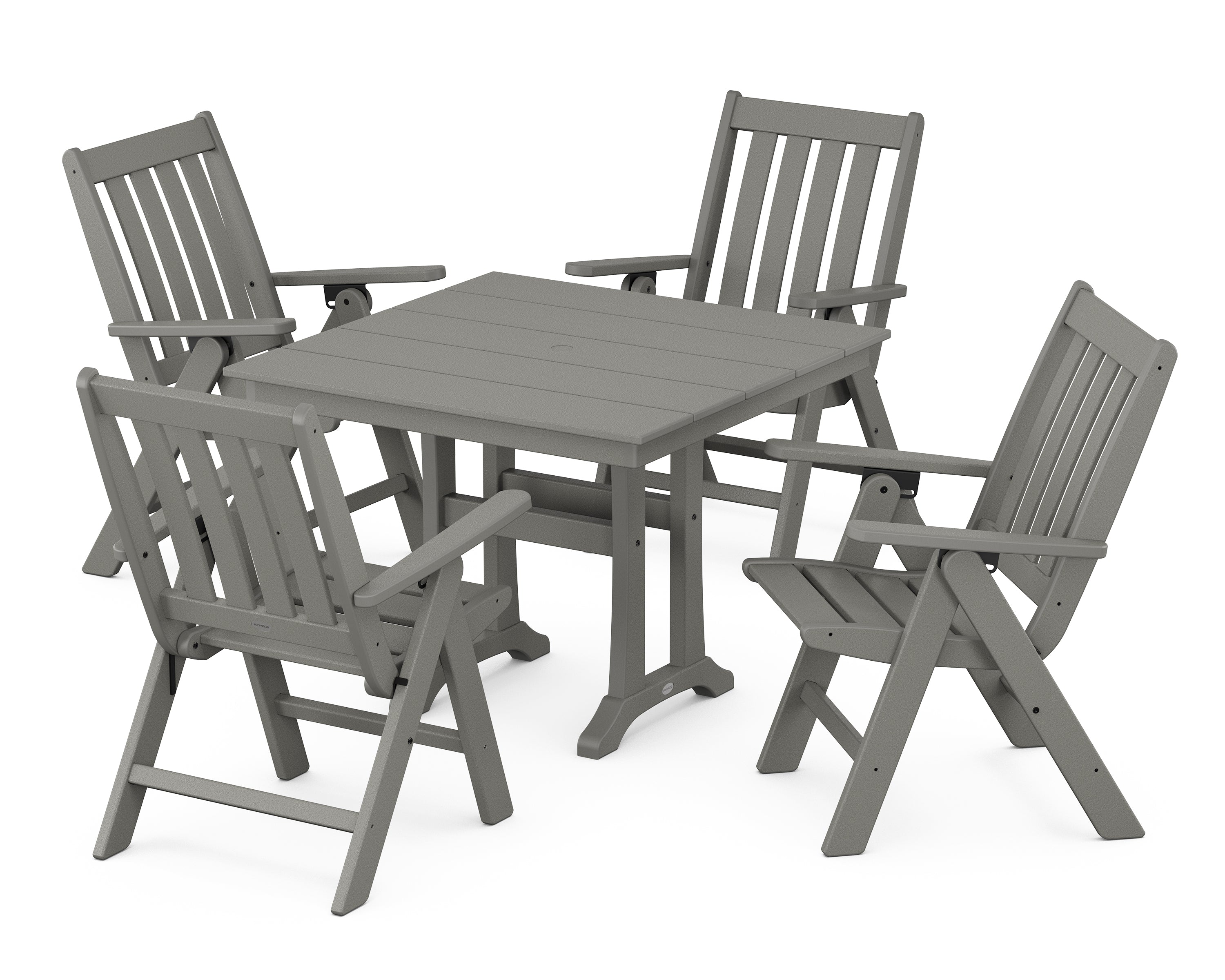 POLYWOOD® Vineyard Folding 5-Piece Farmhouse Dining Set With Trestle Legs in Slate Grey