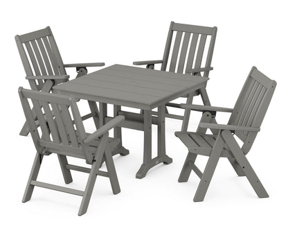 POLYWOOD® Vineyard Folding 5-Piece Farmhouse Dining Set With Trestle Legs in Slate Grey