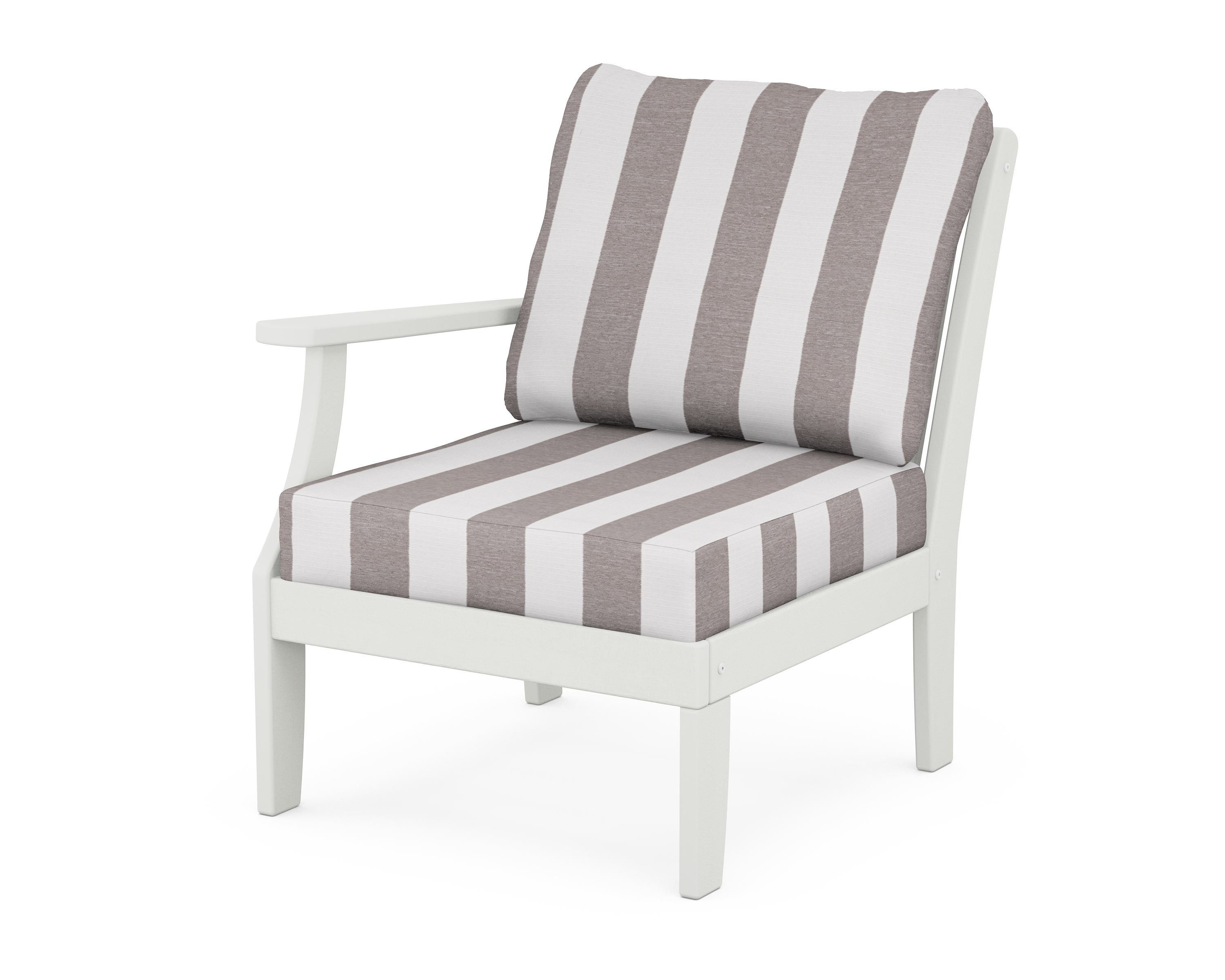 POLYWOOD® Braxton Modular Left Arm Chair in Vintage White / Cabana Stripe Grey Mist