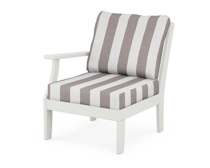 POLYWOOD® Braxton Modular Left Arm Chair in Vintage White / Cabana Stripe Grey Mist