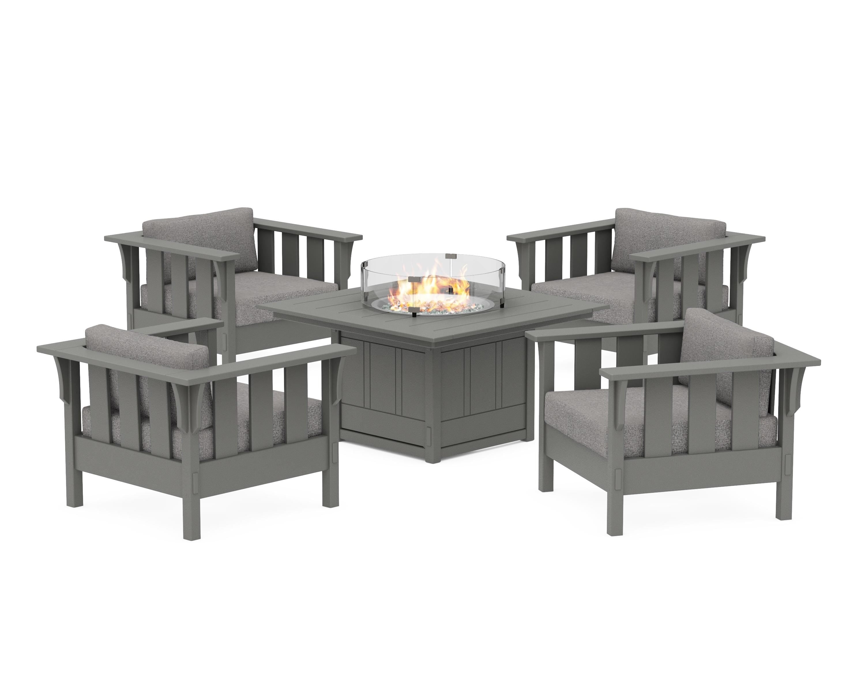 Martha Stewart by POLYWOOD® Acadia 5-Piece Deep Seating Set with Fire Pit Table in Slate Grey / Grey Mist
