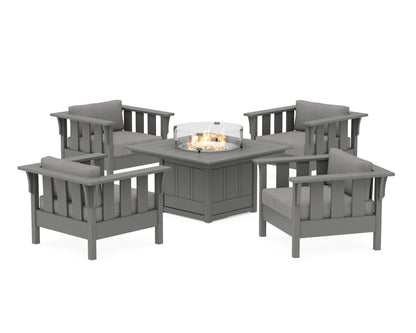 Martha Stewart by POLYWOOD® Acadia 5-Piece Deep Seating Set with Fire Pit Table in Slate Grey / Grey Mist