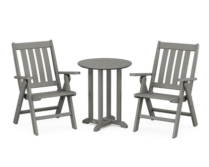 POLYWOOD® Vineyard Folding Chair 3-Piece Round Bistro Dining Set in Slate Grey