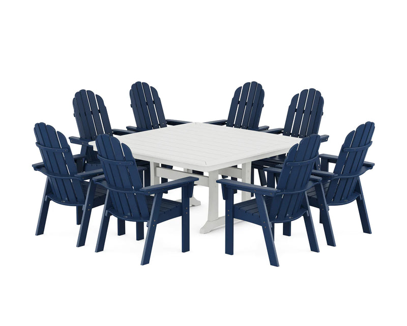 Vineyard Curveback Adirondack 9-Piece Nautical Trestle Dining Set