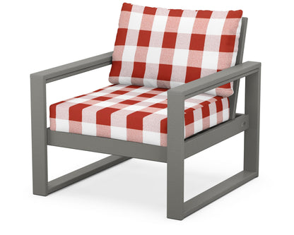 POLYWOOD® EDGE Club Chair in Slate Grey / Buffalo Plaid Crimson