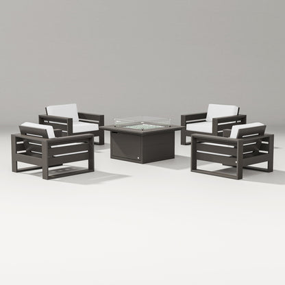 PW Designer Series Latitude 5-Piece Lounge Fire Table Set in Vintage Coffee / Natural
